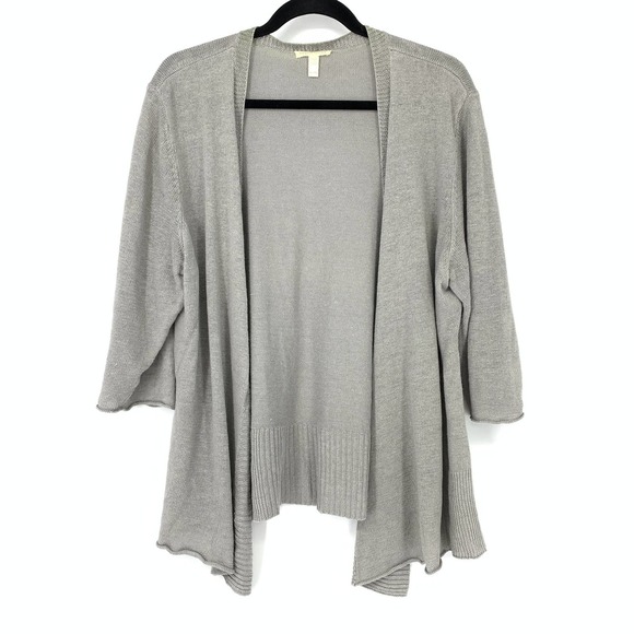 Eileen Fisher Women's Size XL Open Front 3/4 Sleeve Linen Cardigan Sweater Gray - Picture 1 of 6